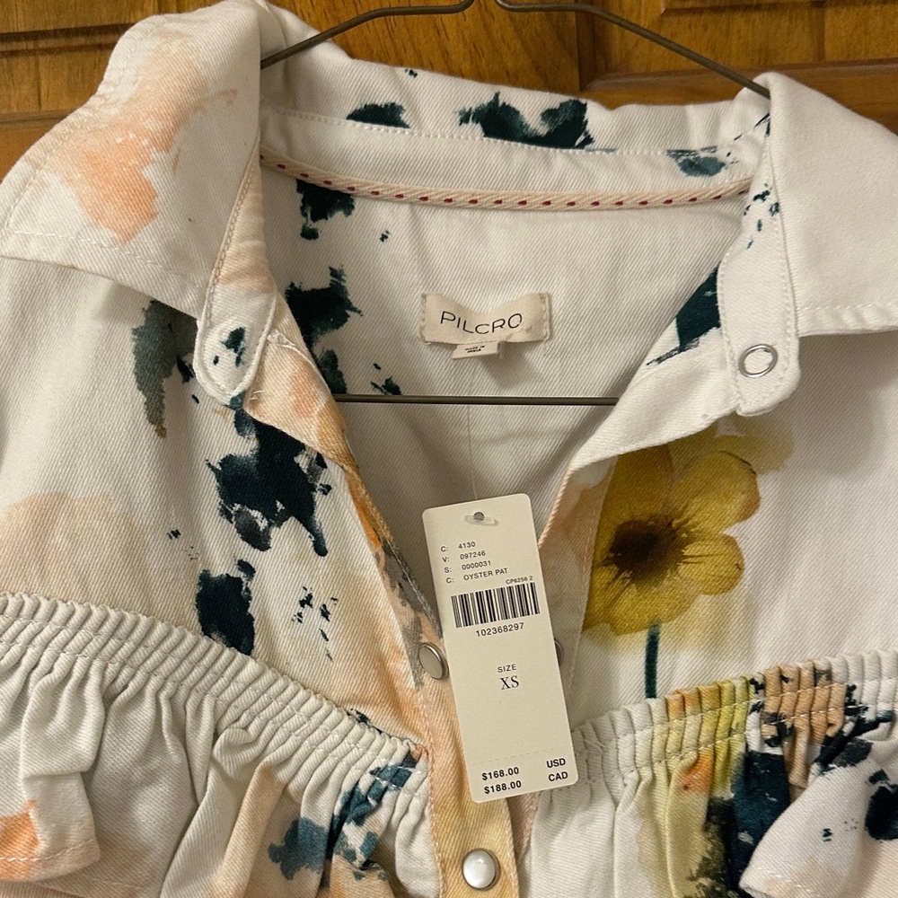 Anthropologie Pilcro Watercolor Floral Ruffle Button-Up Dress- XS- $168- NWT! - Picture 7 of 8